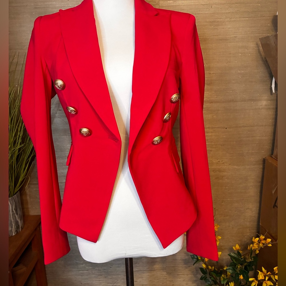 Chic Hot Pink Blazer with Gold Buttons